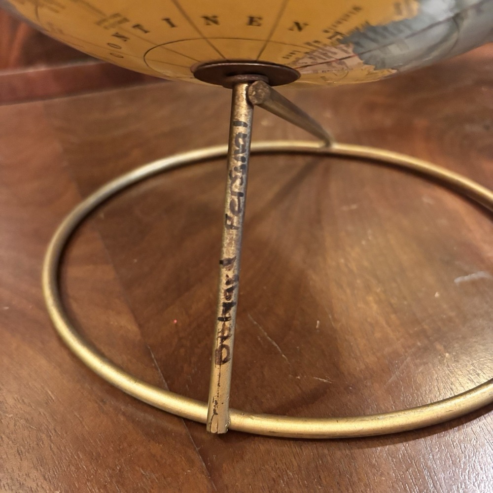 Vintage 1960s Cram's Imperial 12" World Globe Brass Wire Stand Desk Map Decor - Picture 4 of 12